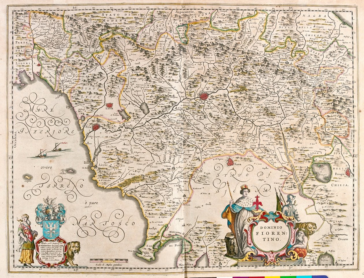 Firenze, Olaszország, az amszterdami Willem Blaeu "Theatrum Orbis Terrarum, sive Atlas Novus" című művében. alkotó: Willem Blaeu