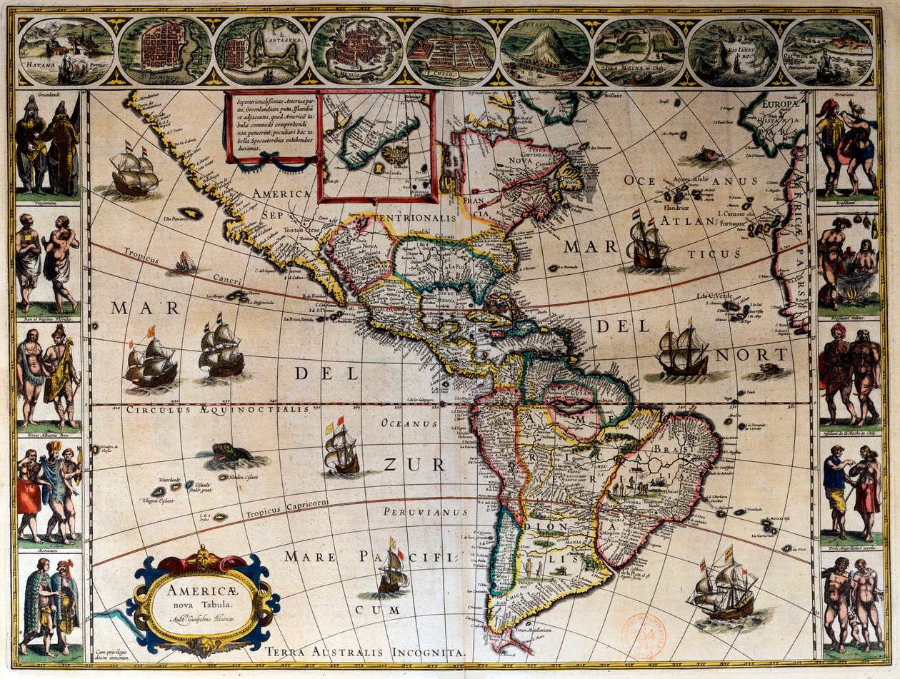 Amerika földrajzi térképe. A „Le Theatre du monde ou le nouvel atlas Amsterdam” című filmben, producere Willem Janszoon Blaeu (1571-1638) alkotó: Willem Blaeu