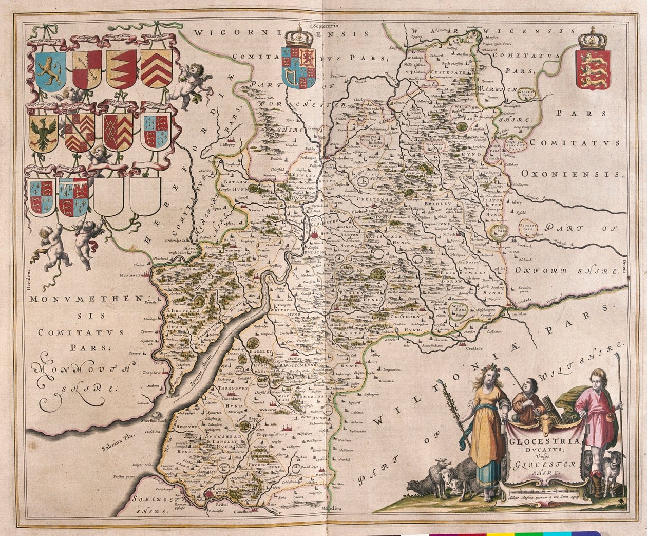 Glouchester, a Willem Blaeu által készített "Theatrum Orbis Terrarum, sive Atlas Novus"-ban, Amszterdam, Amszterdam alkotó: Willem Blaeu
