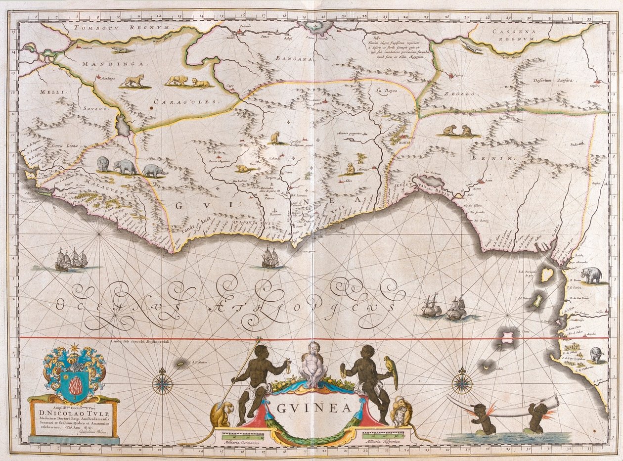Guinea, a Willem Blaeu által készített "Theatrum Orbis Terrarum, sive Atlas Novus"-ban (Amszterdam). alkotó: Willem Blaeu