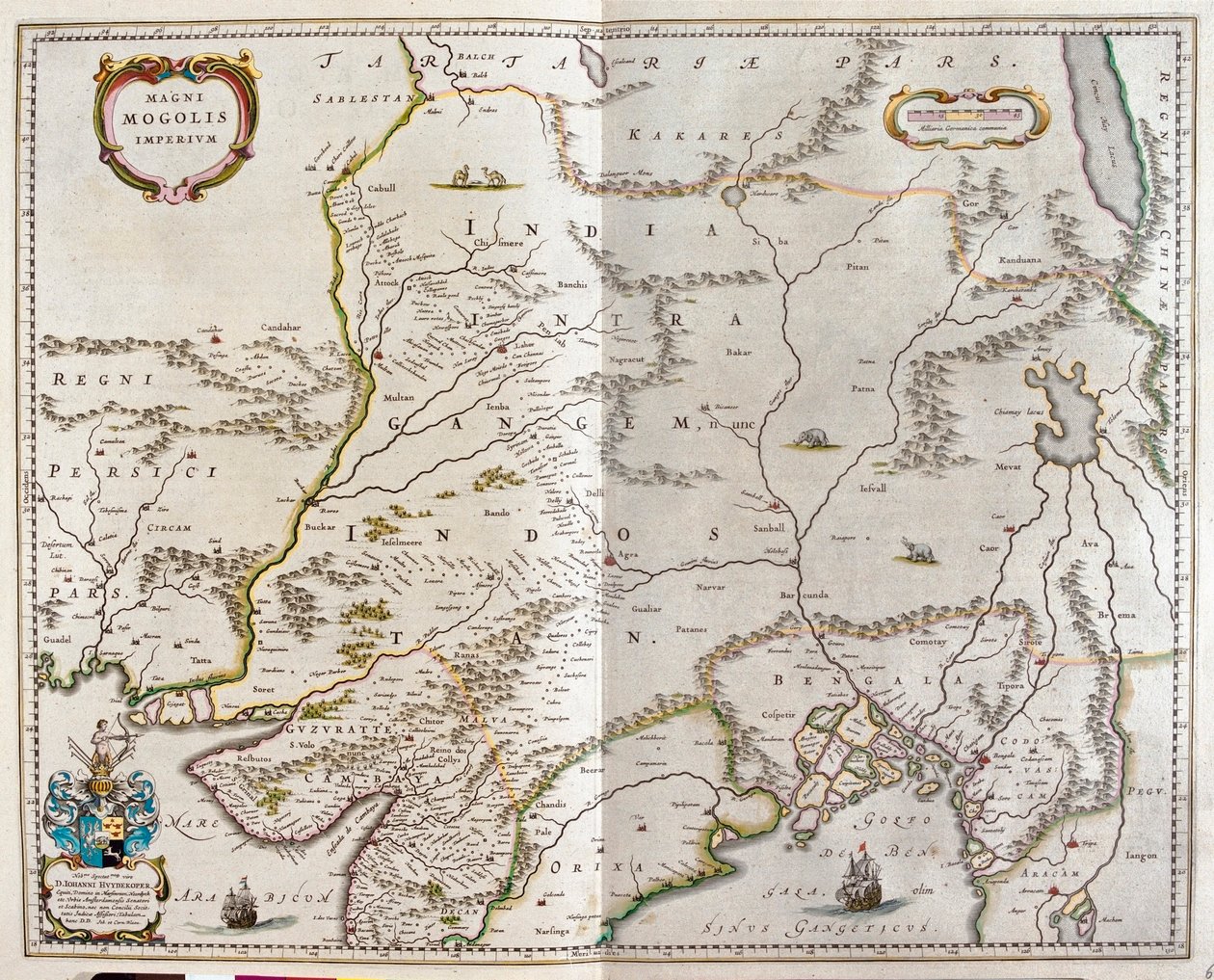 Iránon keresztül Tibeten és Észak-Indián át Burmáig, Willem Blaeu "Theatrum Orbis Terrarum, sive Atlas Novus" című művében, Amszterdam. alkotó: Willem Blaeu