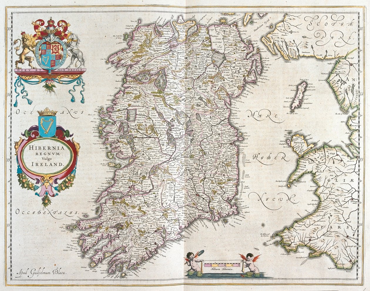 Írország, a Willem Blaeu által készített "Theatrum Orbis Terrarum, sive Atlas Novus"-ban (Amszterdam). alkotó: Willem Blaeu