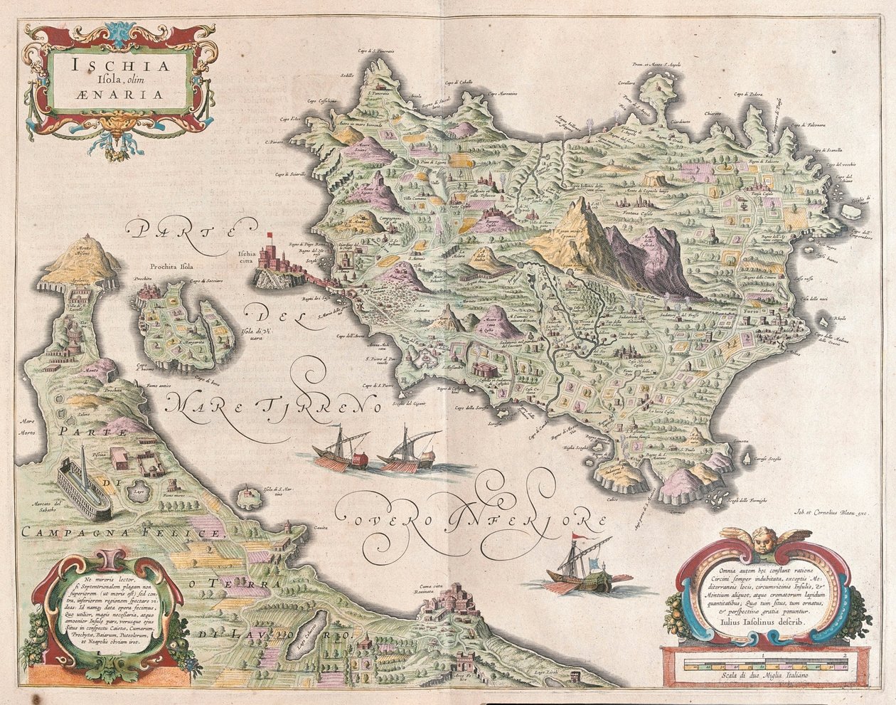 Ischia szigete, Olaszország, Willem Blaeu "Theatrum Orbis Terrarum, sive Atlas Novus" című művében, Amszterdam. alkotó: Willem Blaeu