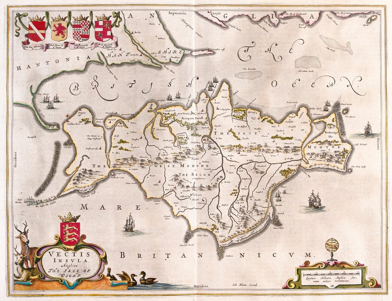 Isle of Wight, Willem Blaeu, Amszterdam, "Theatrum Orbis Terrarum, sive Atlas Novus" című művében. alkotó: Willem Blaeu