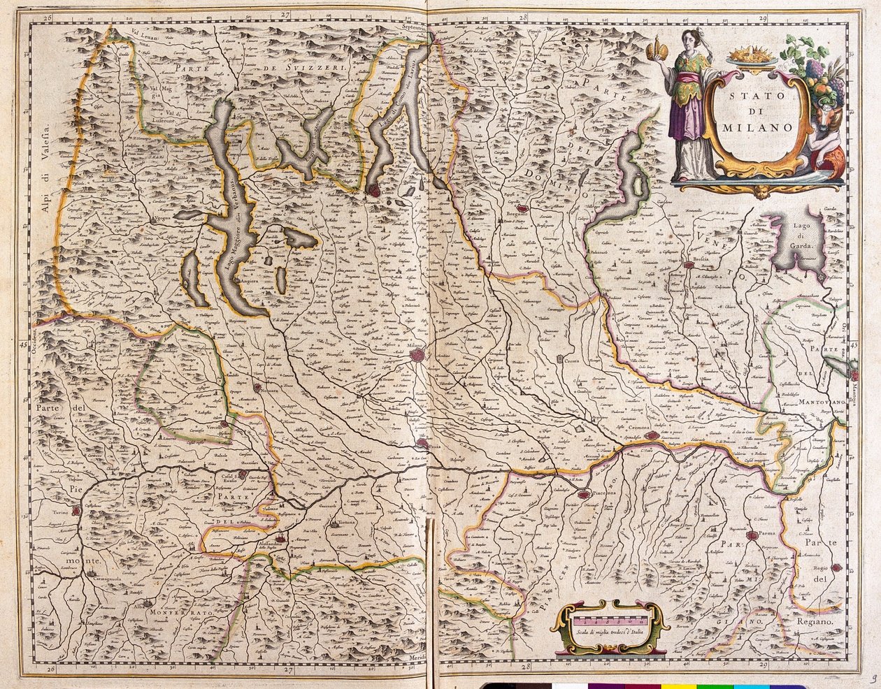 Lombardia, Olaszország, az amszterdami Willem Blaeu "Theatrum Orbis Terrarum, sive Atlas Novus"-ban. alkotó: Willem Blaeu