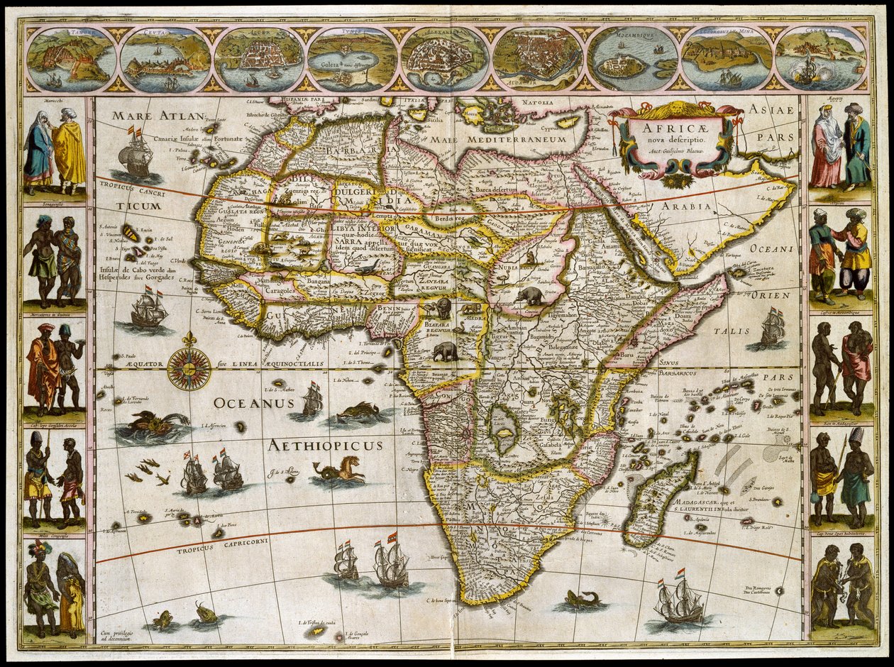 Afrika térképe. Tányér egy atlaszból, Willem Janszoon Blaeu alkotó: Willem Blaeu