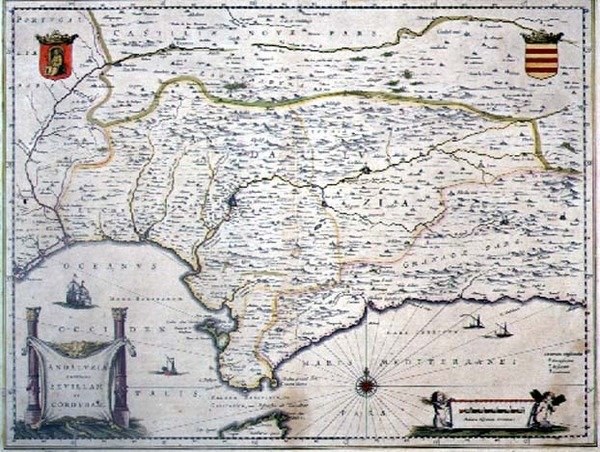 Andalúzia térképe, Spanyolország (metszet) alkotó: Willem Blaeu
