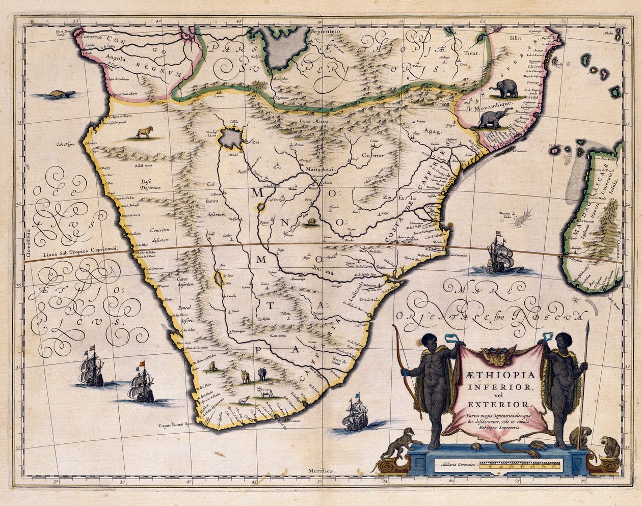 Etiópia és Dél-Afrika térképe. (metszés alkotó: Willem Blaeu