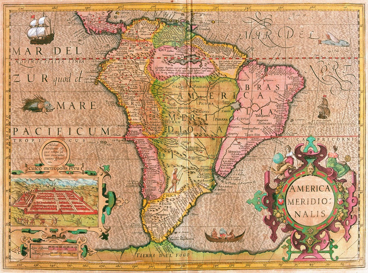 Dél-Amerika térképe (metszet alkotó: Willem Blaeu