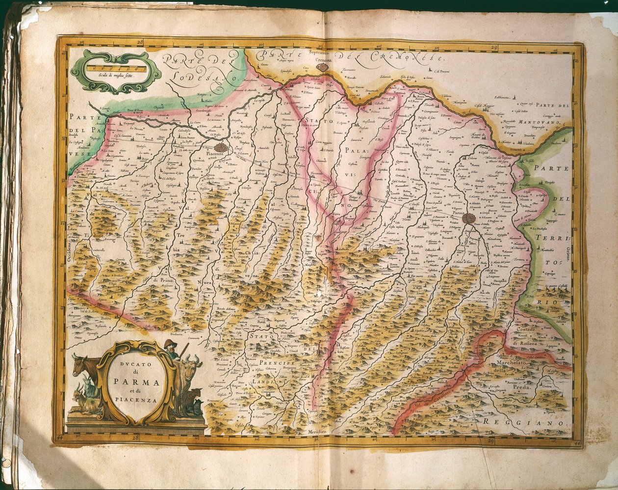 A pármai hercegség térképe, Willem Blaeu olaszországi metszete a Regionum Italiae-ból, nyomtatva alkotó: Willem Blaeu