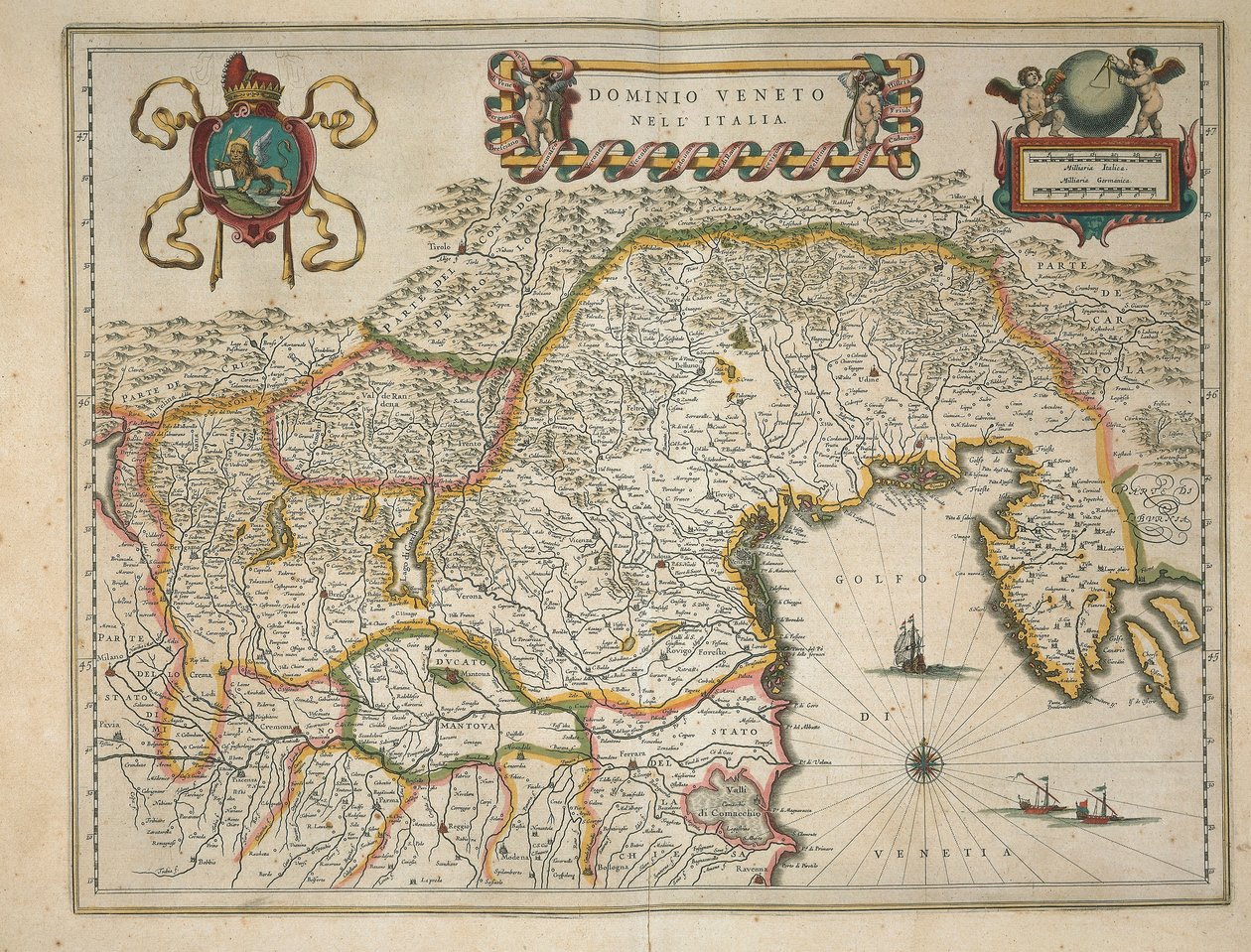 Velencei terület térképe, Willem Blaeu Regionum Italiae című metszetéből, metszet alkotó: Willem Blaeu
