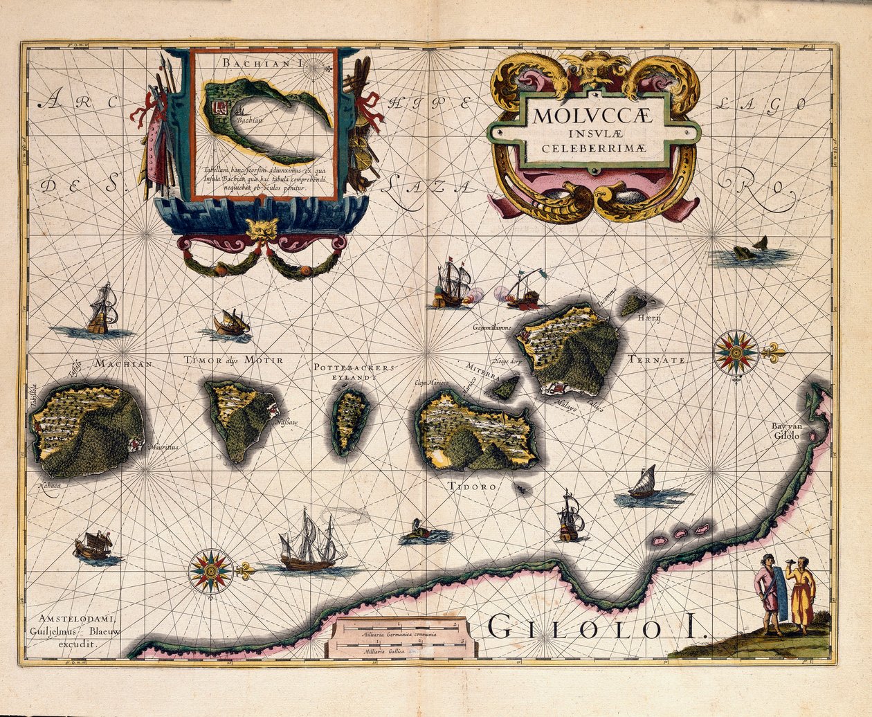 A Molucca-szigetek térképe Indonéziától keletre. (metszés alkotó: Willem Blaeu
