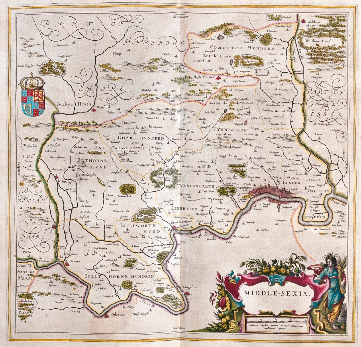 Middlesex, a Willem Blaeu által készített "Theatrum Orbis Terrarum, sive Atlas Novus"-ban, Amszterdam, Amszterdam alkotó: Willem Blaeu