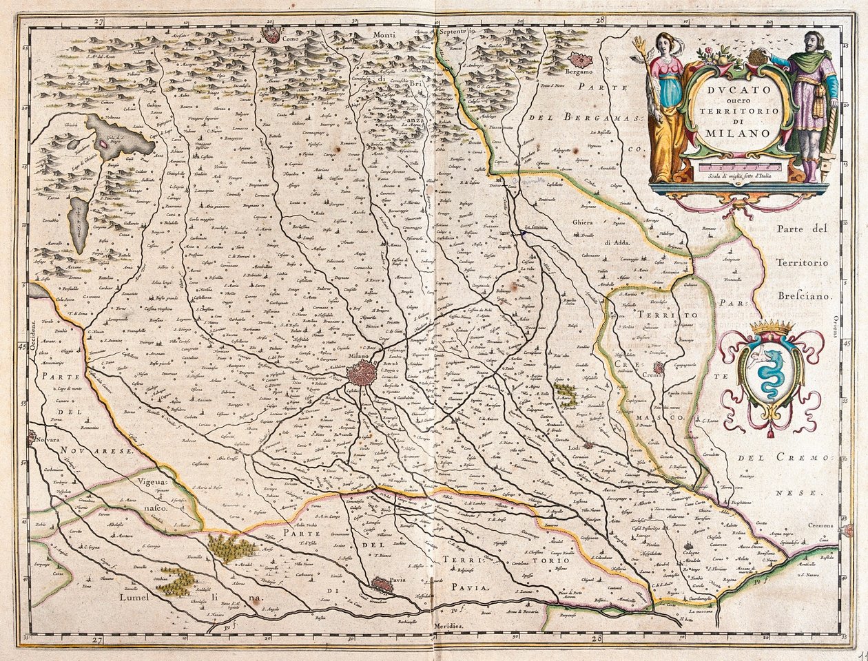 Milánó, Italt, a Willem Blaeu által készített "Theatrum Orbis Terrarum, sive Atlas Novus"-ban, Amszterdam, Amszterdam alkotó: Willem Blaeu