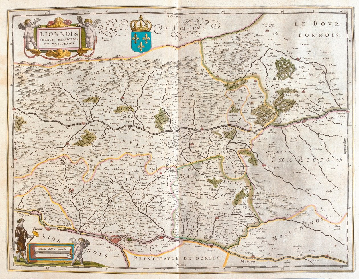 Lyon északi területe, Willem Blaeu "Theatrum Orbis Terrarum, sive Atlas Novus" című művében, Amszterdam, Amszterdam. alkotó: Willem Blaeu