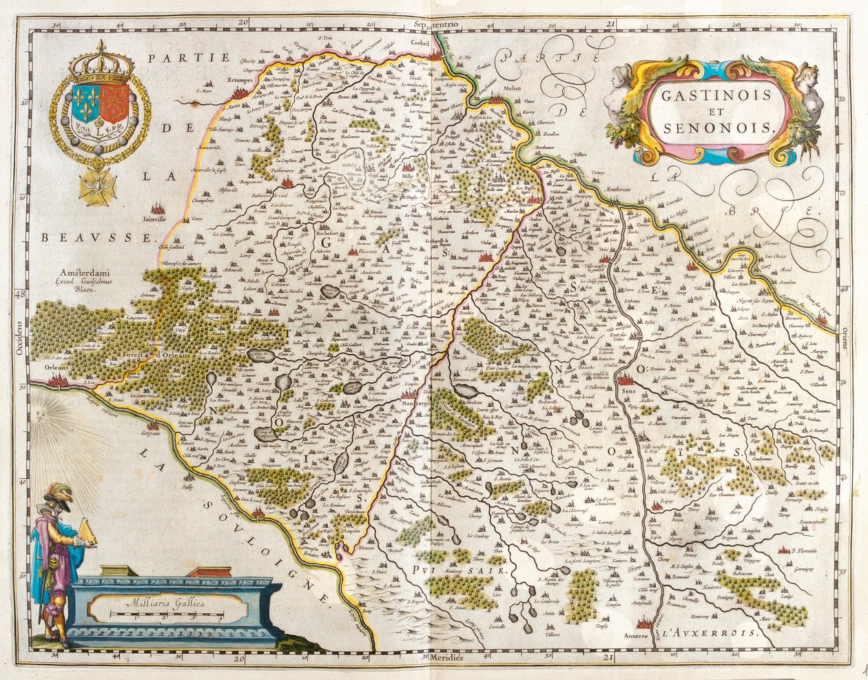 Orleans - estampes - corbeil - Sens - auxerre - Loire-vidék, Willem Blaeu, Amszterdam, "Theatrum Orbis Terrarum, sive Atlas Novus" című művében. alkotó: Willem Blaeu