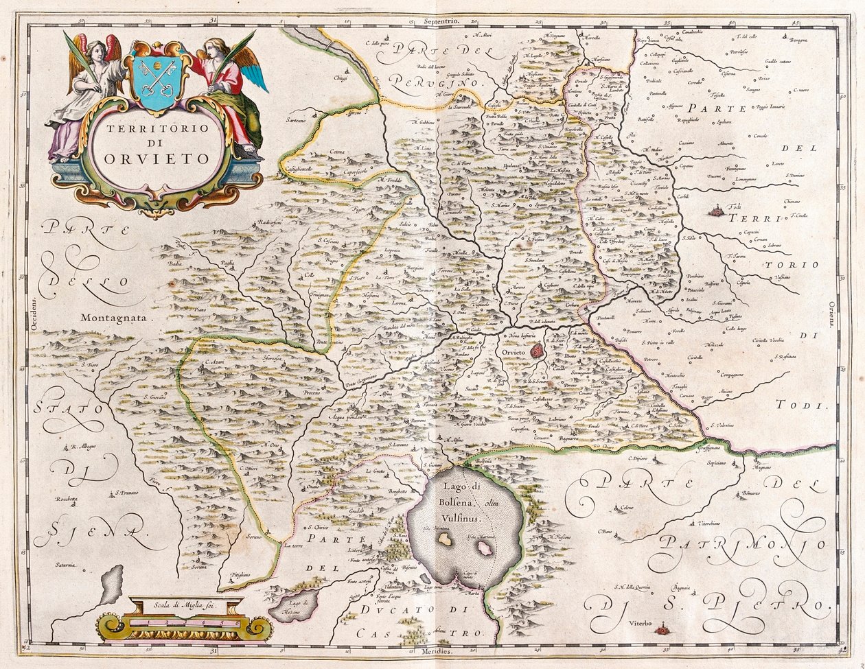 Orvieto, Bolsena-tó, Olaszország, Willem Blaeu "Theatrum Orbis Terrarum, sive Atlas Novus" című művében, Amszterdam. alkotó: Willem Blaeu