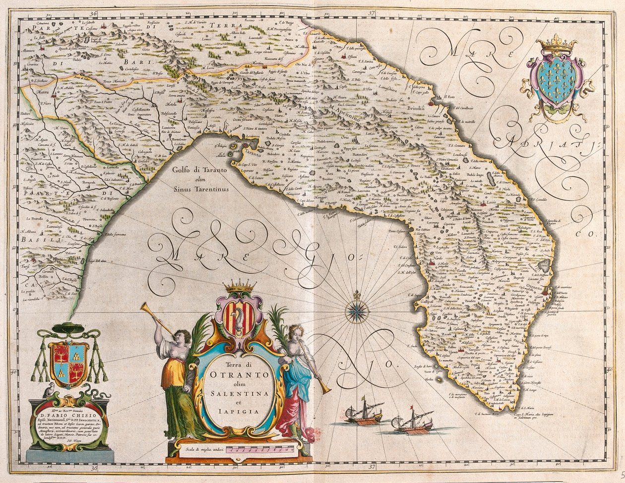 Otranto, Salento, Lecce, Puglia, Olaszország, Willem Blaeu, Amszterdam, "Theatrum Orbis Terrarum, sive Atlas Novus" című művében. alkotó: Willem Blaeu
