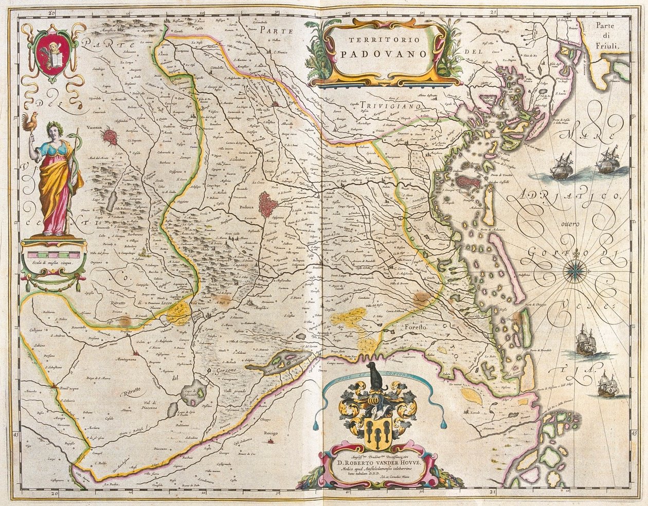 Padova, Olaszország, az amszterdami Willem Blaeu "Theatrum Orbis Terrarum, sive Atlas Novus" című művében. alkotó: Willem Blaeu