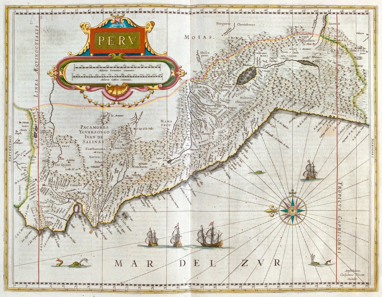 Peru, a Willem Blaeu által készített "Theatrum Orbis Terrarum, sive Atlas Novus"-ban (Amszterdam). alkotó: Willem Blaeu