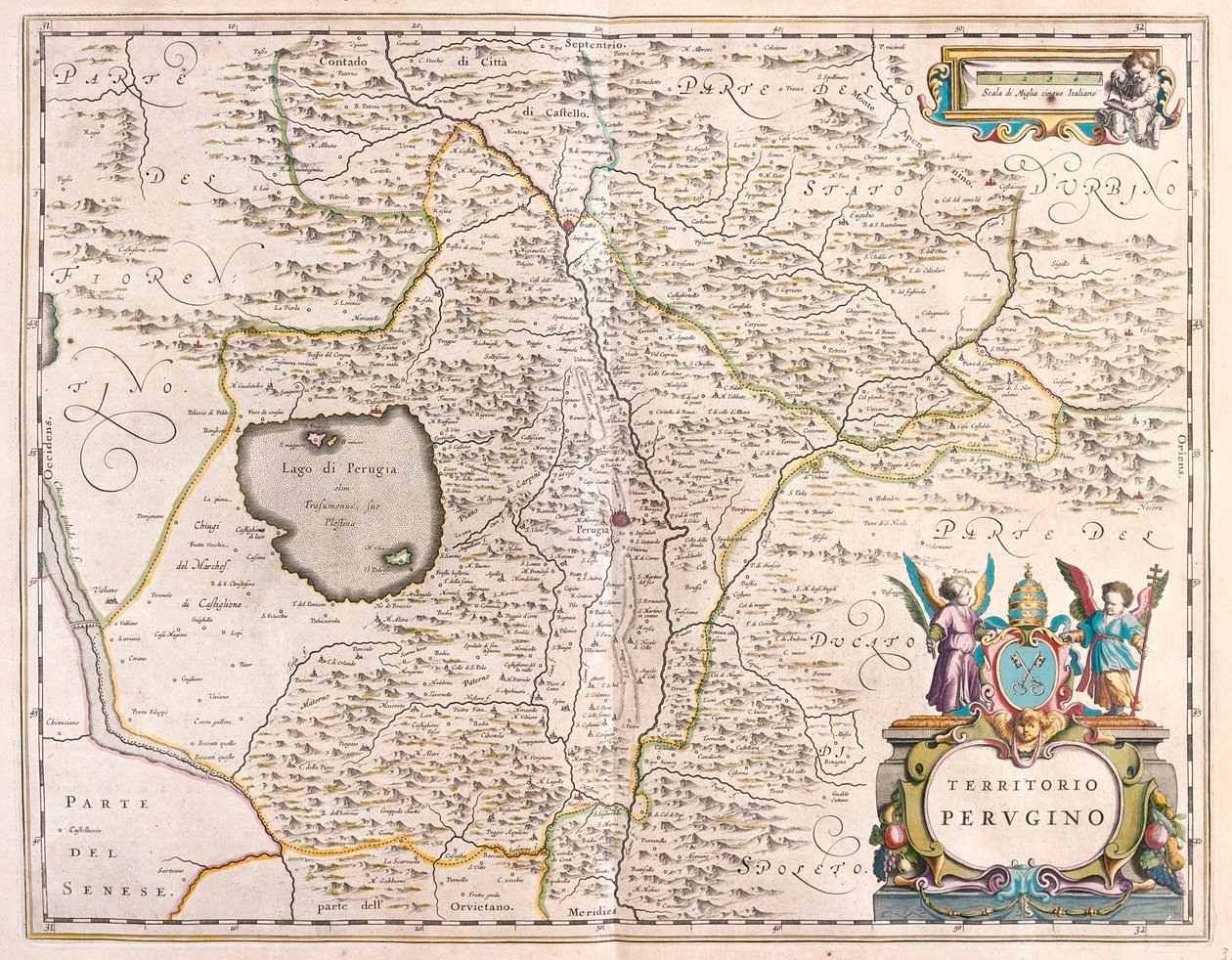 Perugia, Olaszország, az amszterdami Willem Blaeu "Theatrum Orbis Terrarum, sive Atlas Novus"-ban. alkotó: Willem Blaeu