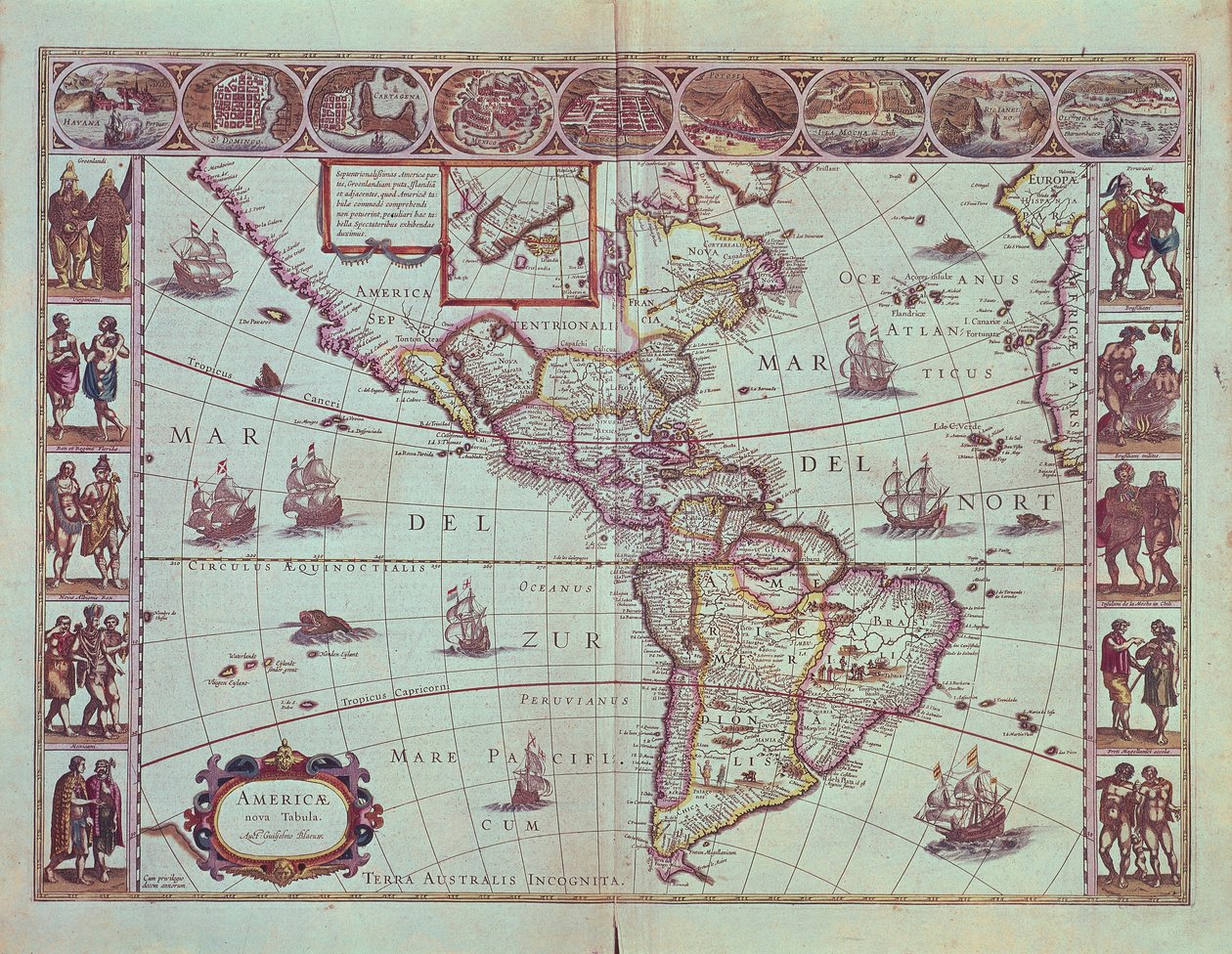 Dél-Amerika térképét ábrázoló tábla alkotó: Willem Blaeu