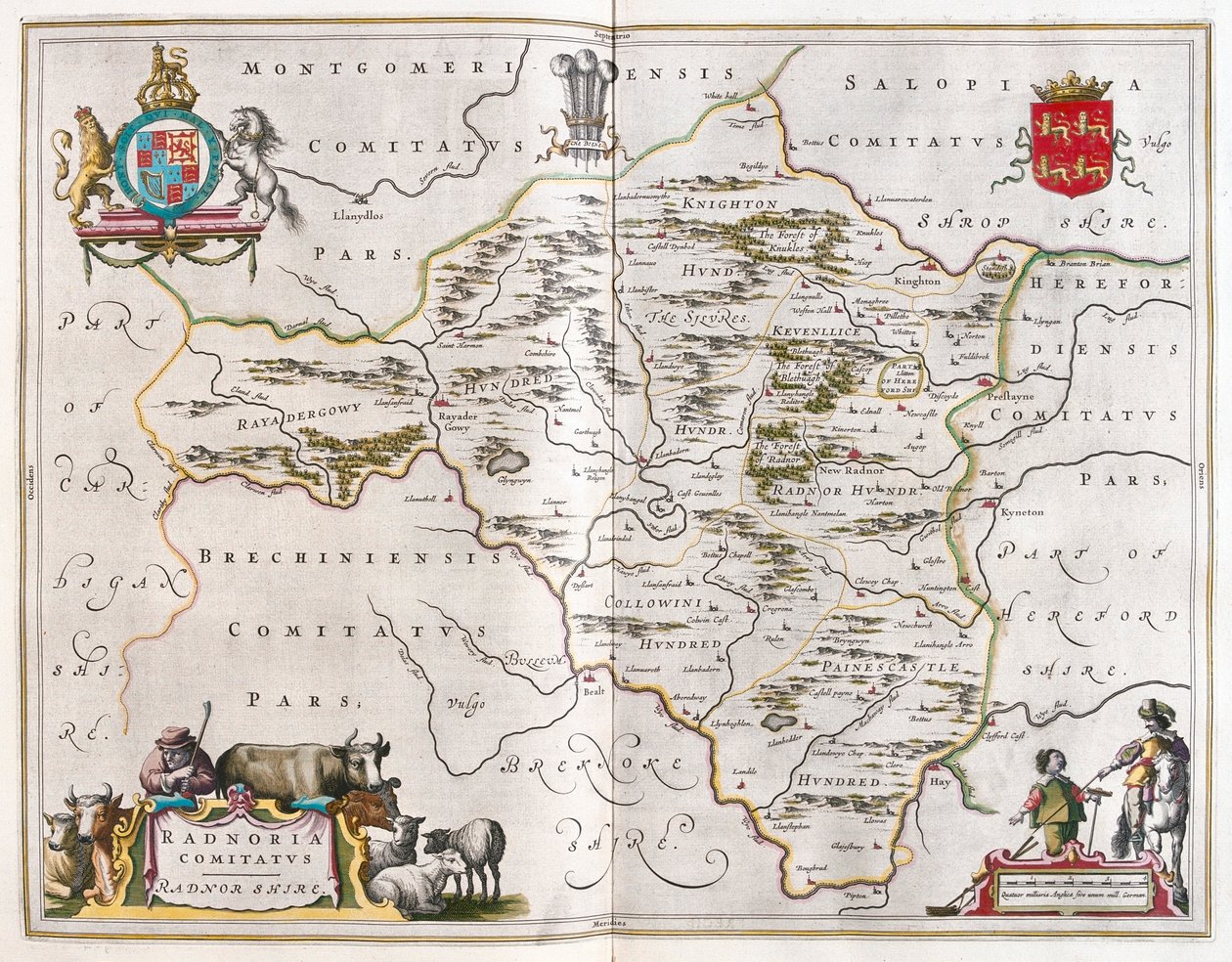 Radnorshire, a Willem Blaeu által készített "Theatrum Orbis Terrarum, sive Atlas Novus"-ban, Amszterdam, Amszterdam alkotó: Willem Blaeu