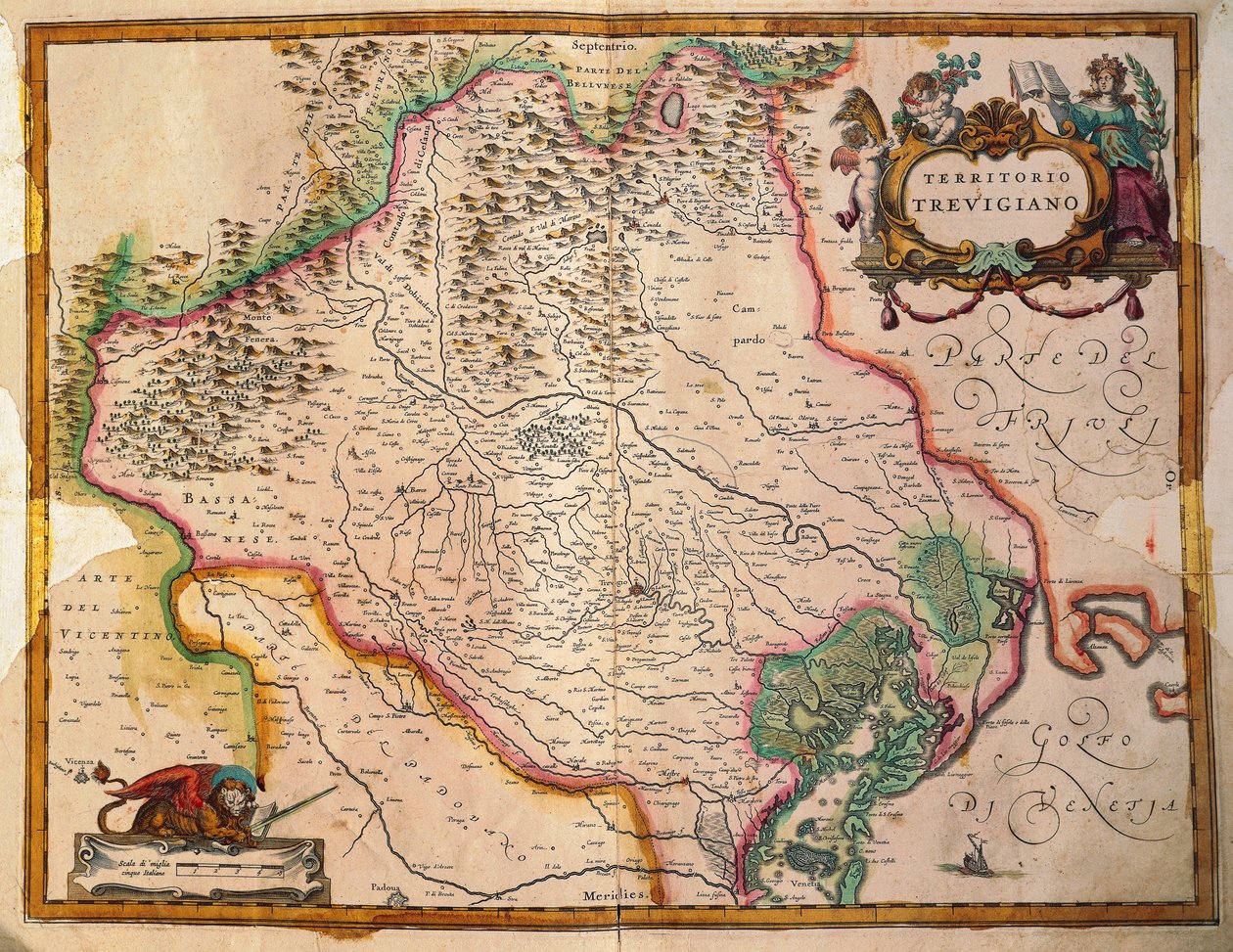 Olaszország régiói, Treviso területe, Veneto régió, Olaszország – Willem Janszoon Blaeu alkotó: Willem Blaeu