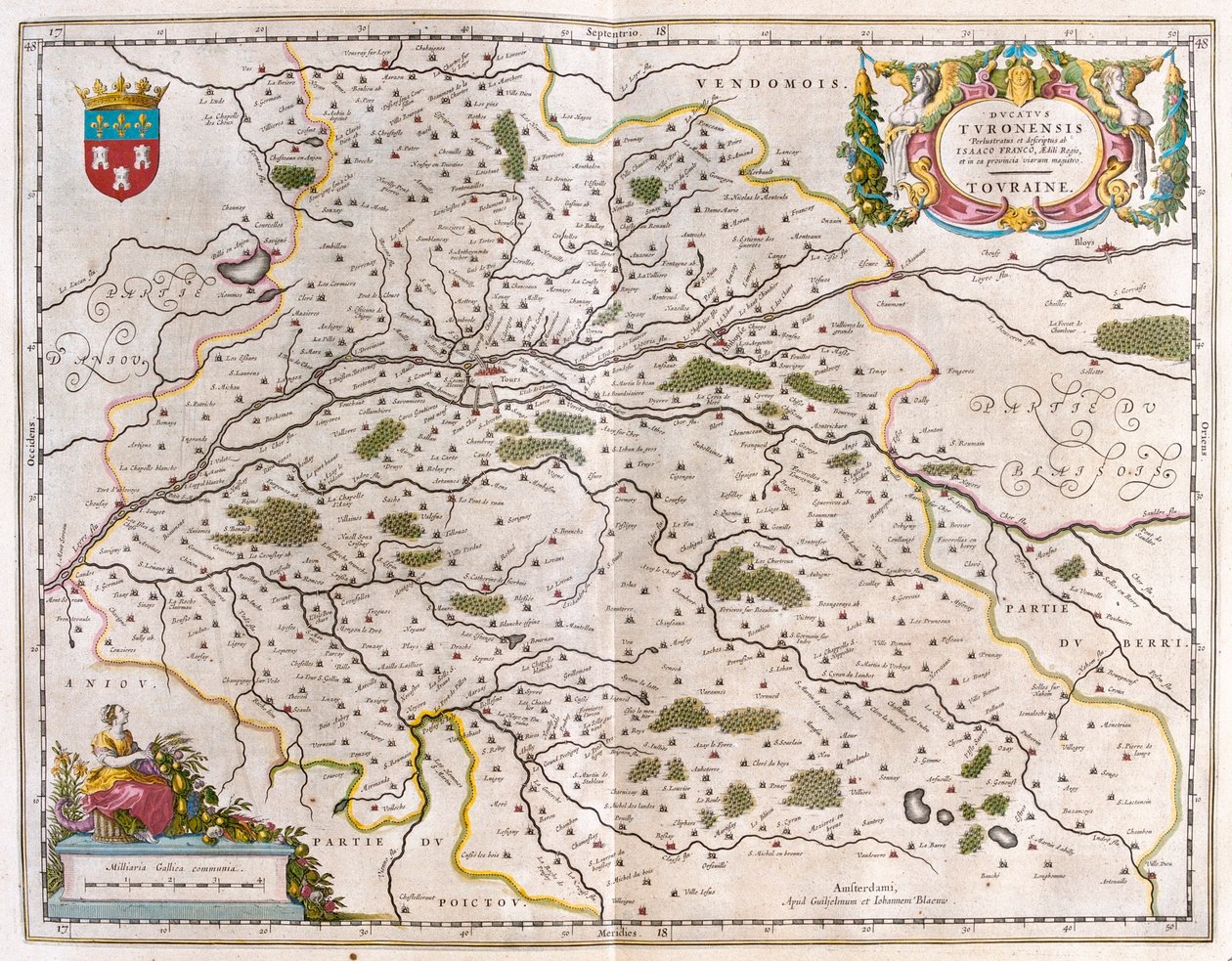 Loire folyó völgye várossal (Bloise, Amboise) - touraine, Willem Blaeu, Amszterdam, "Theatrum Orbis Terrarum, sive Atlas Novus" című művében. alkotó: Willem Blaeu