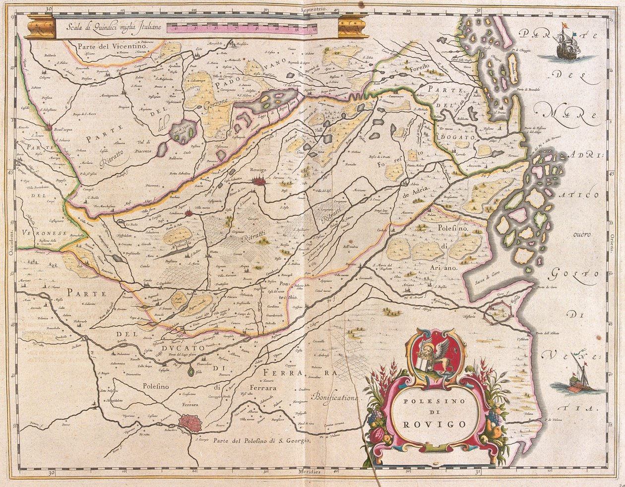 Rovigo, Olaszország, az amszterdami Willem Blaeu "Theatrum Orbis Terrarum, sive Atlas Novus" című művében. alkotó: Willem Blaeu