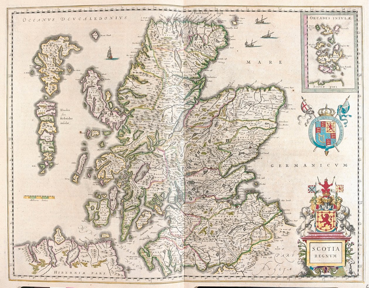 Skócia, a Willem Blaeu által készített "Theatrum Orbis Terrarum, sive Atlas Novus"-ban (Amszterdam). alkotó: Willem Blaeu
