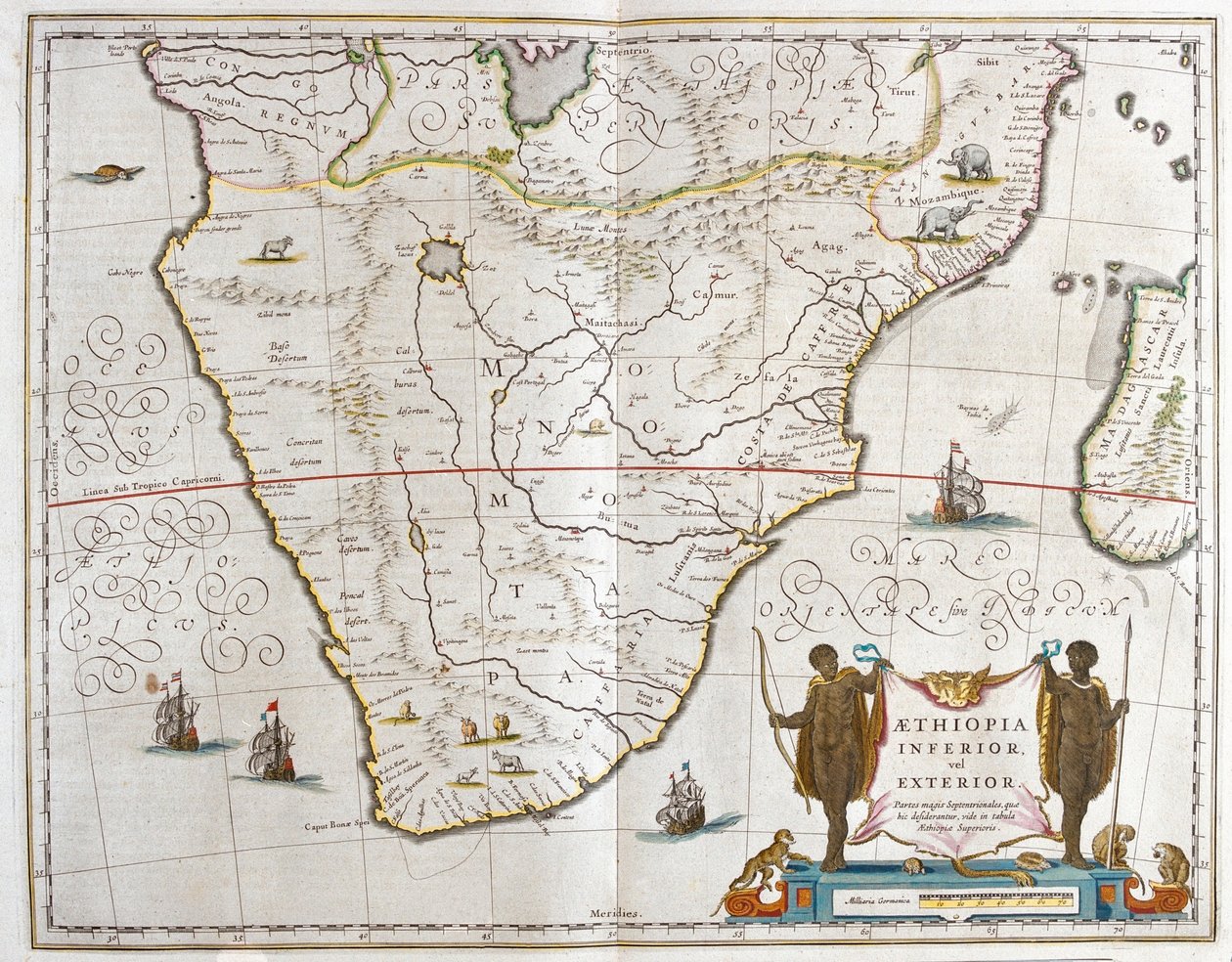 Dél-Afrika, a Willem Blaeu által készített "Theatrum Orbis Terrarum, sive Atlas Novus"-ban (Amszterdam). alkotó: Willem Blaeu