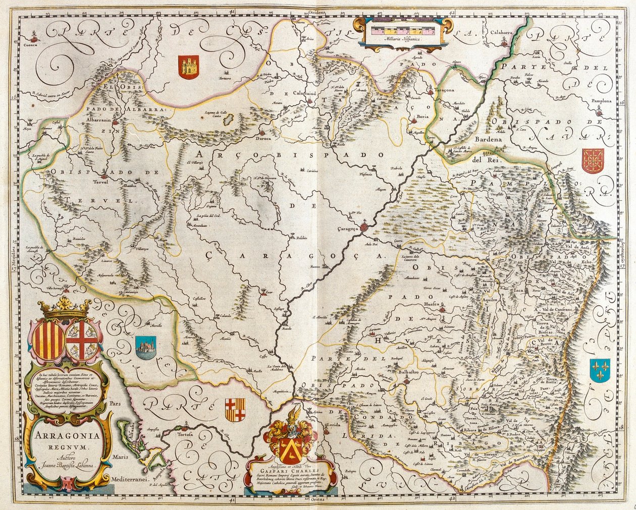 Arragon spanyol tartomány, Willem Blaeu "Theatrum Orbis Terrarum, sive Atlas Novus" című művében, Amszterdam, Amszterdam alkotó: Willem Blaeu