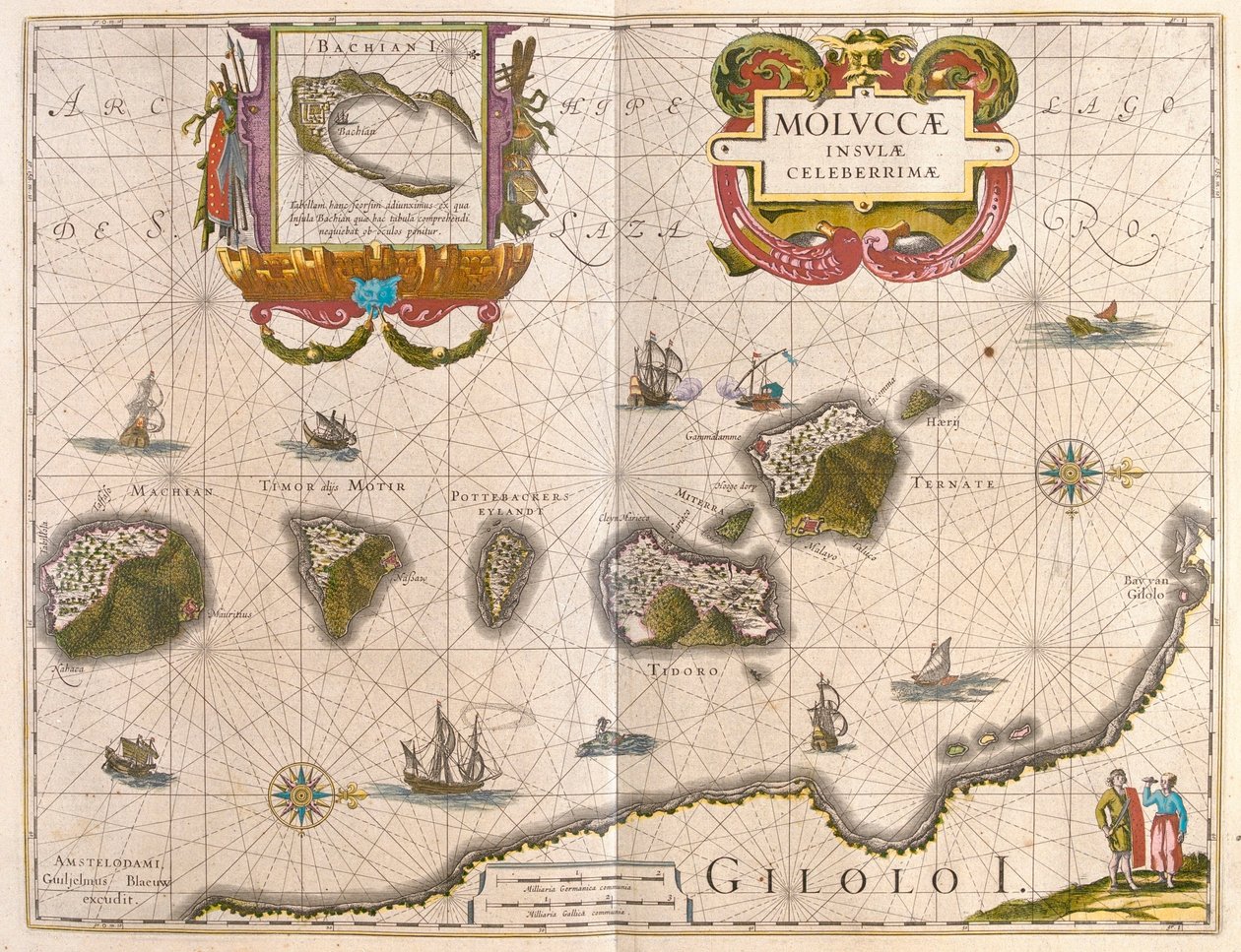 Fűszer-szigetek és Bachian-sziget (Batjan), Willem Blaeu, Amszterdam, "Theatrum Orbis Terrarum, sive Atlas Novus" című művében. alkotó: Willem Blaeu