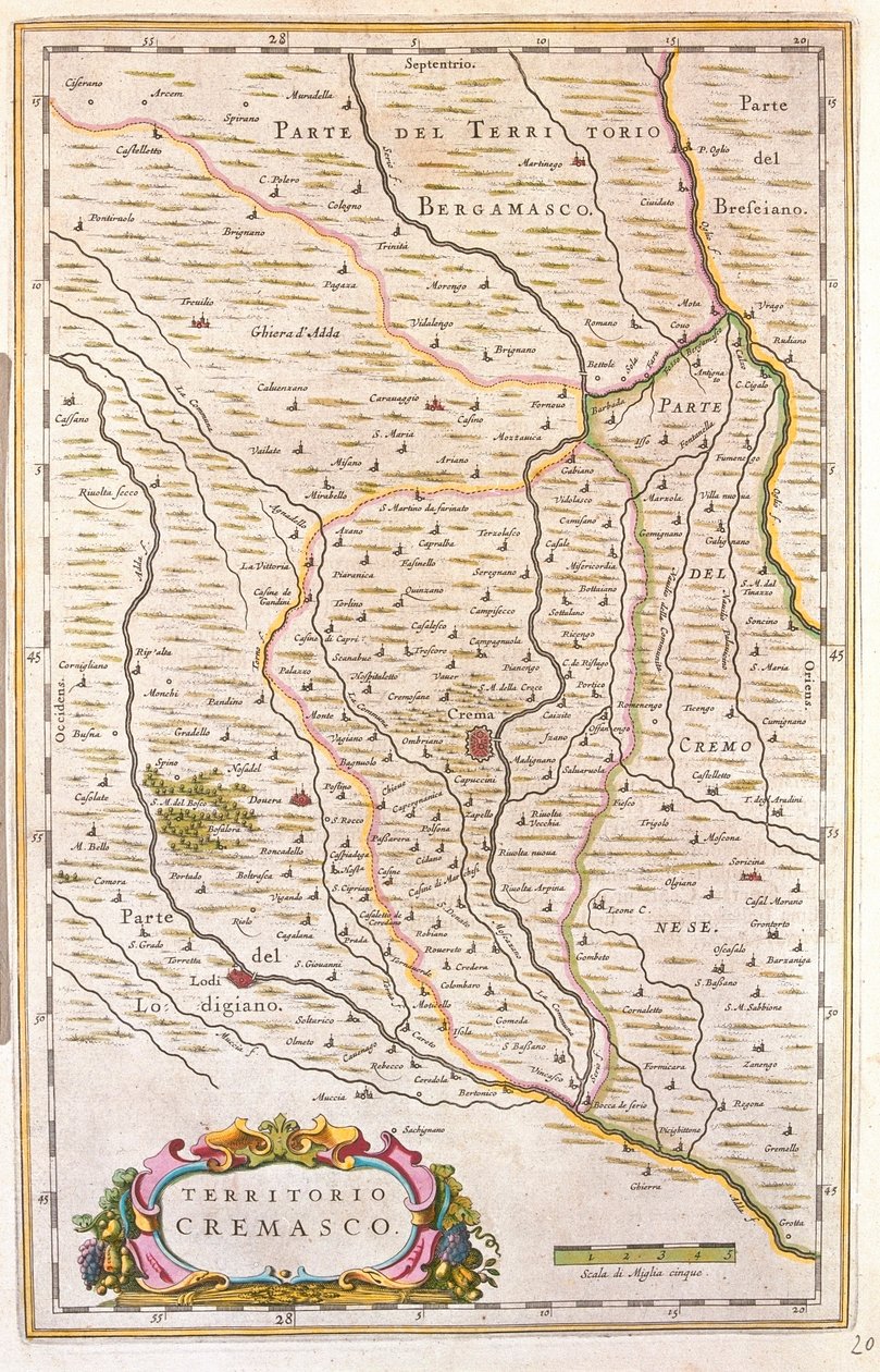 Crema területe, Olaszország, Willem Blaeu "Theatrum Orbis Terrarum, sive Atlas Novus" című művében, Amszterdam, Amszterdam. alkotó: Willem Blaeu