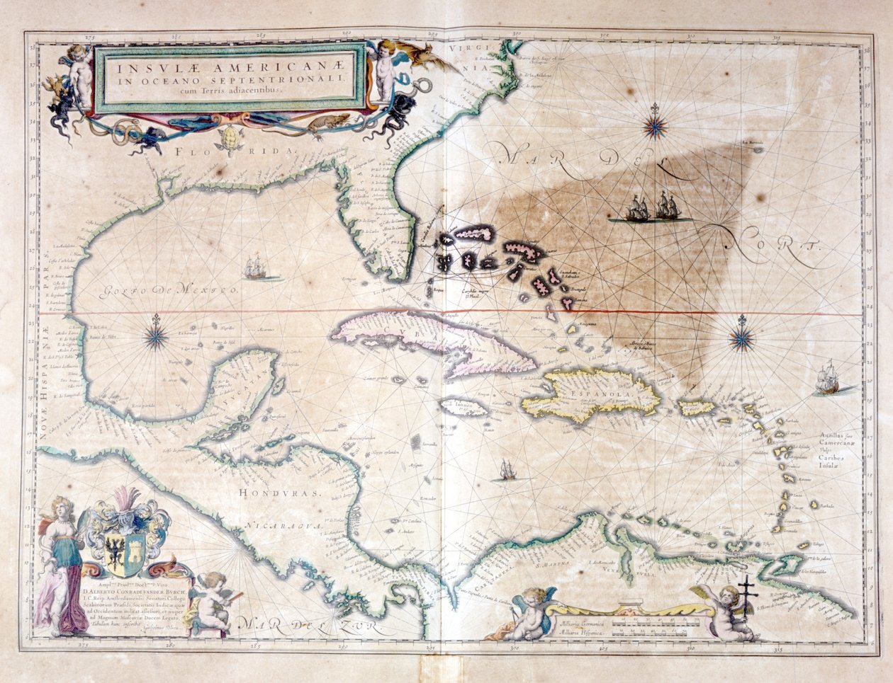 A Karib-tenger: látható a Bermuda-háromszög a Bermuda-szigetcsoport, Miami és Puerto Rico között. Wilhelm Blaeu atlasza szerint alkotó: Willem Blaeu