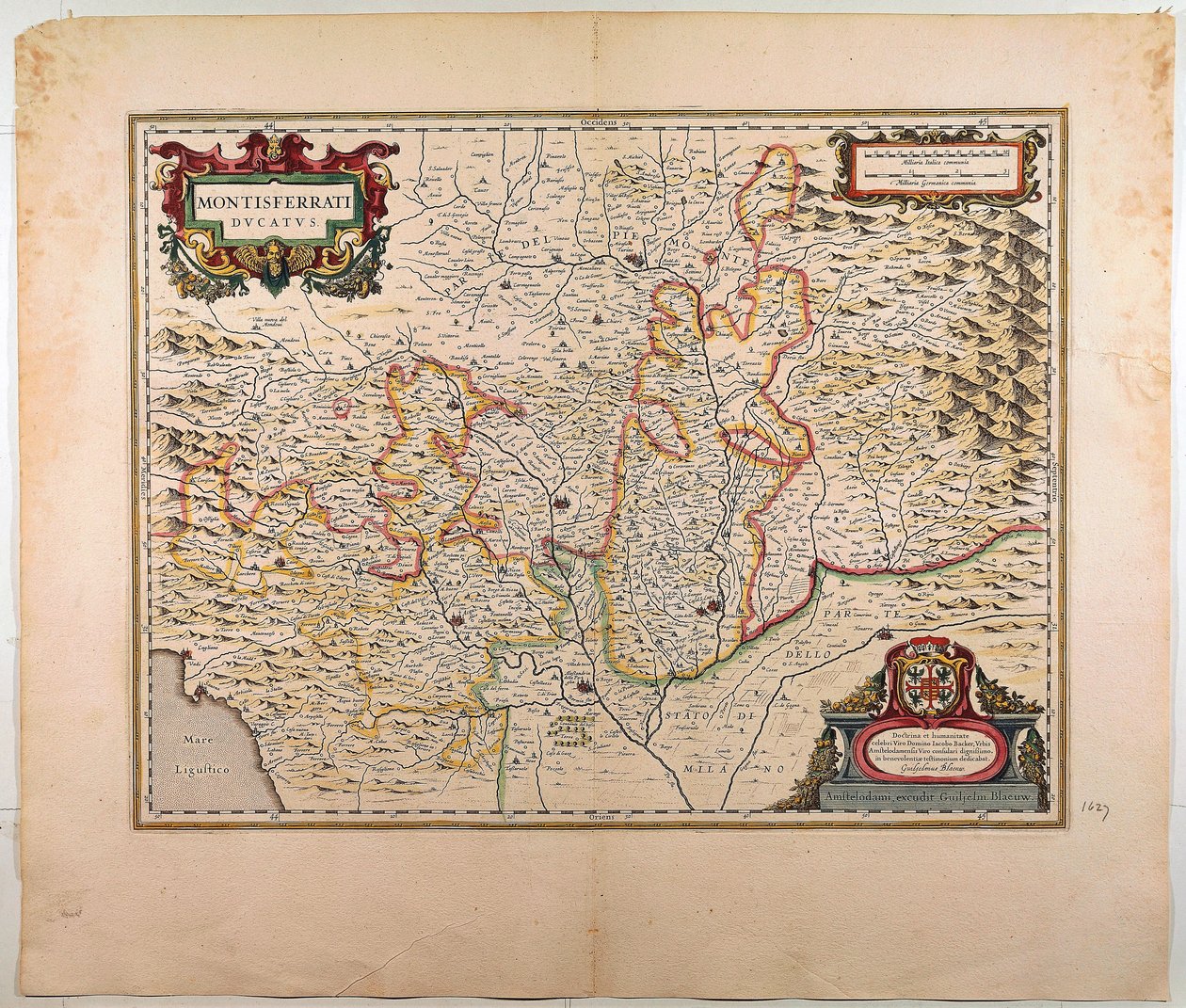 Monferrato hercegsége, Willem Blaeu térképe, Amszterdam, rézmetszet alkotó: Willem Blaeu