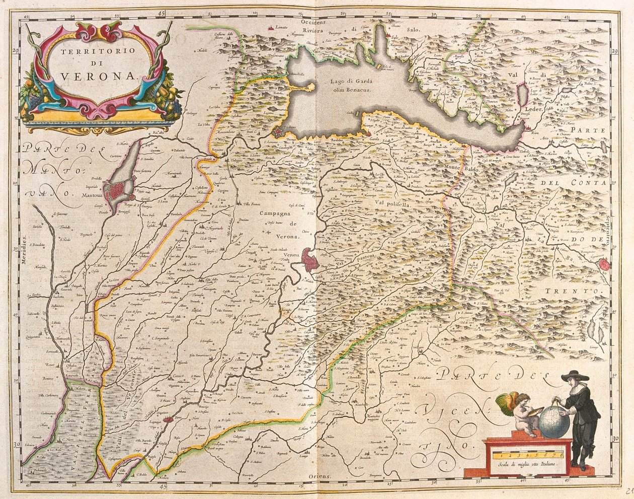 Verona, Olaszország, az amszterdami Willem Blaeu "Theatrum Orbis Terrarum, sive Atlas Novus" című művében. alkotó: Willem Blaeu