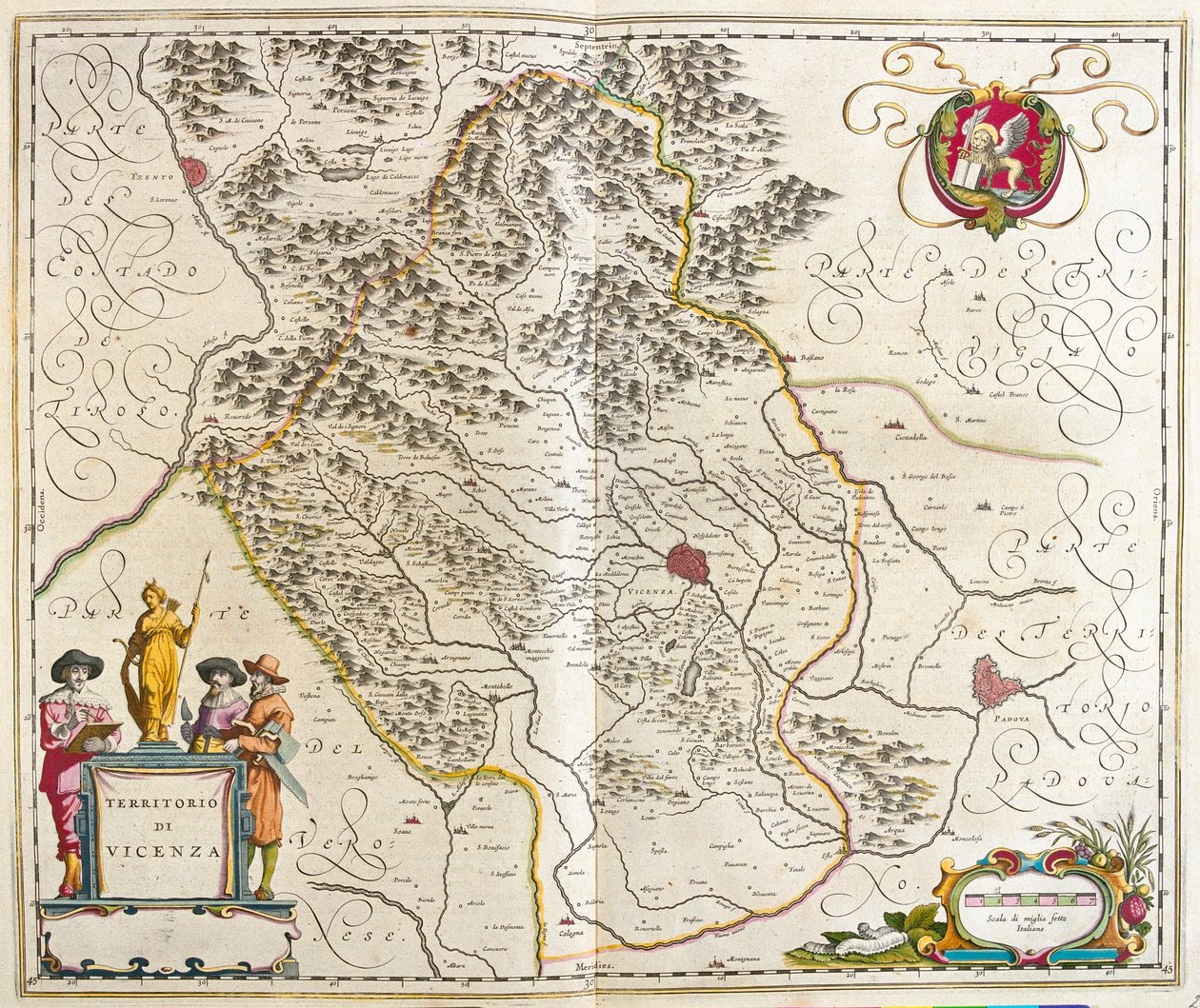 Vicenza, Olaszország, az amszterdami Willem Blaeu "Theatrum Orbis Terrarum, sive Atlas Novus" című művében. alkotó: Willem Blaeu