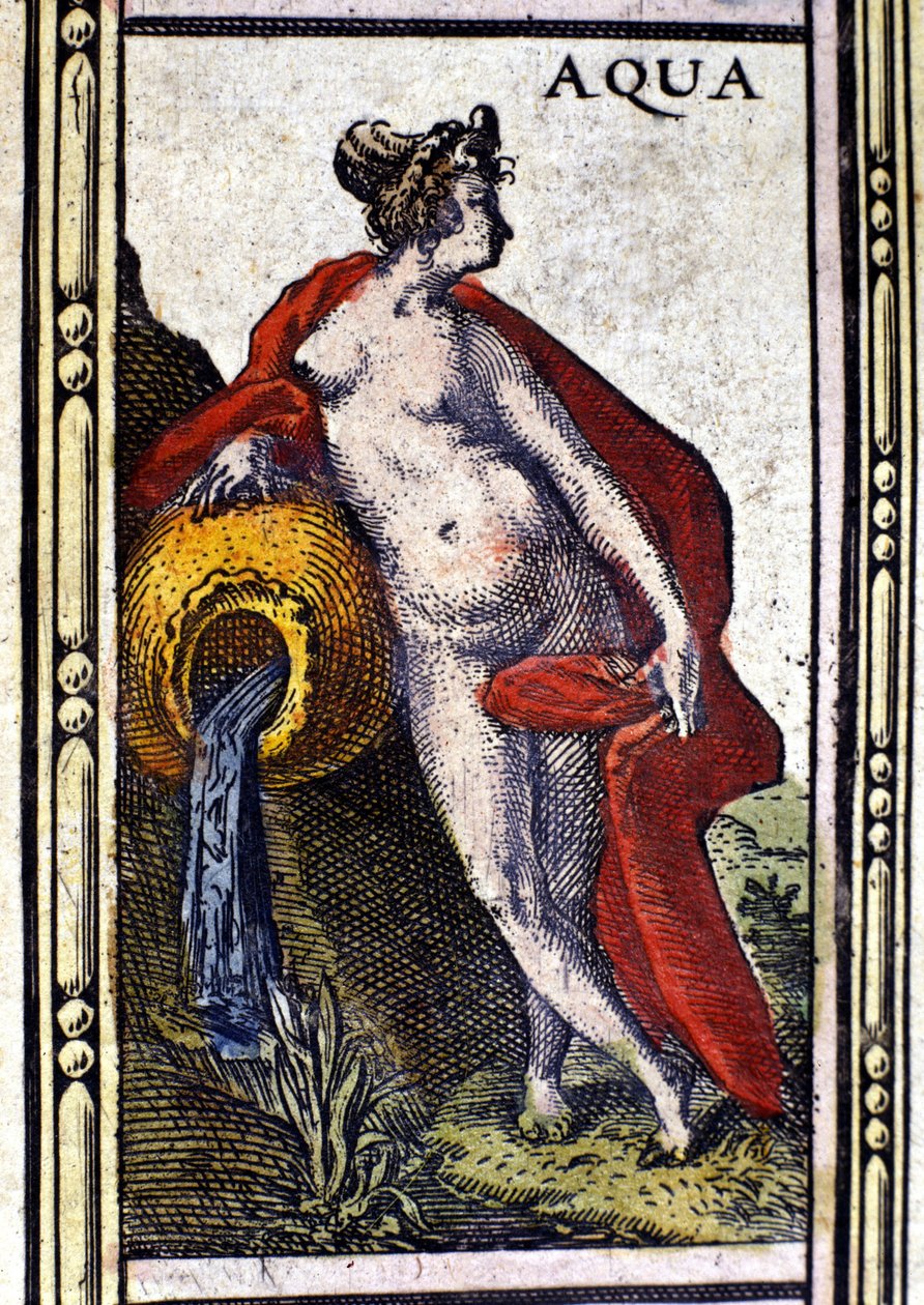 A víz, a négy elem egyike, amelyet az 1655-ben Amszterdamban nyomtatott W. Blaeu atlasz ábrázol. alkotó: Willem Blaeu