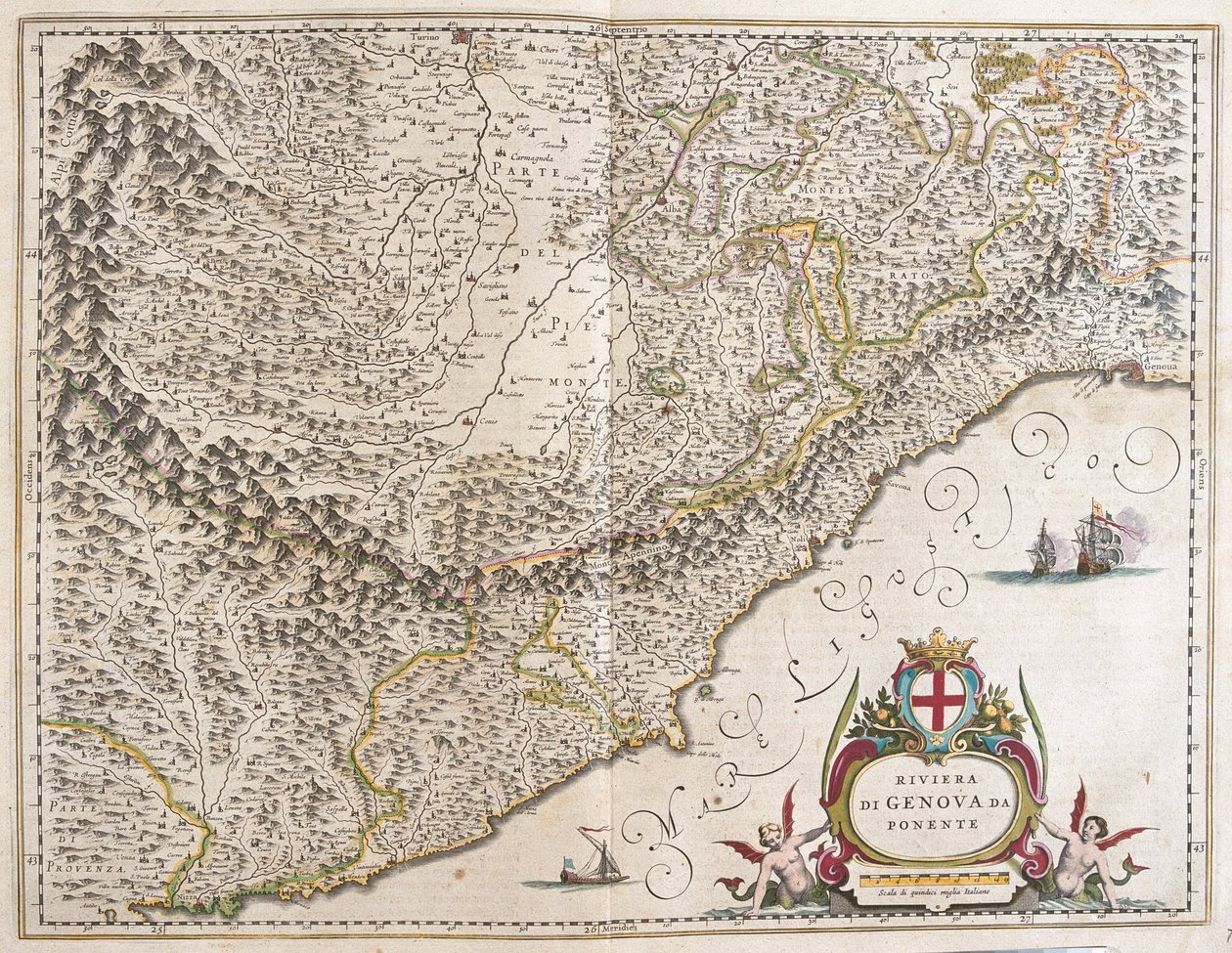 Liguria nyugati riviéra, Olaszország, Willem Blaeu "Theatrum Orbis Terrarum, sive Atlas Novus" című művében, Amszterdam, Amszterdam. alkotó: Willem Blaeu
