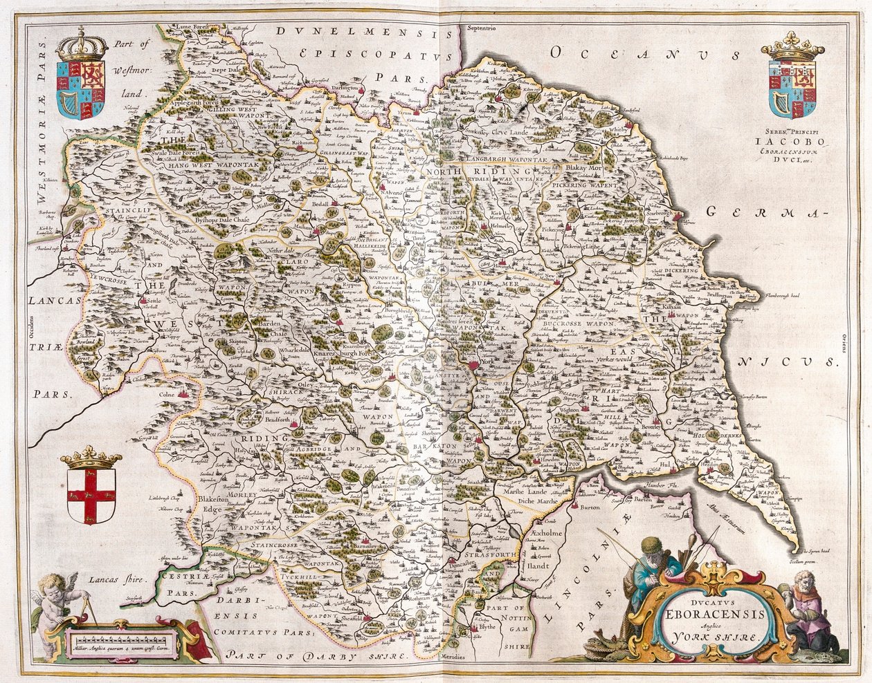 Yorkshire, a Willem Blaeu által készített "Theatrum Orbis Terrarum, sive Atlas Novus"-ban, Amszterdam, Amszterdam alkotó: Willem Blaeu