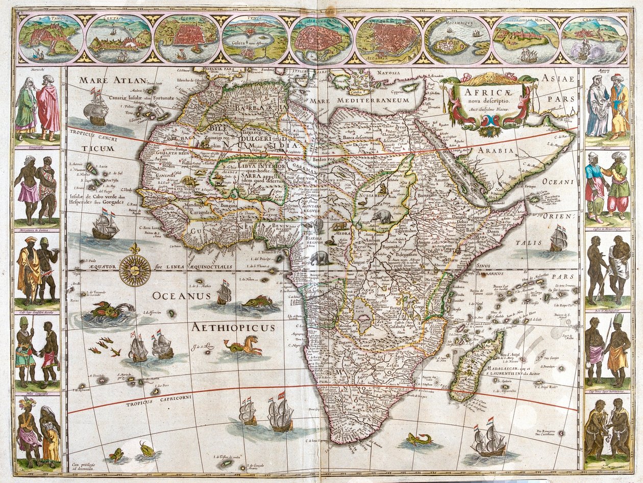Afrika, a Willem Blaeu által készített "Theatrum Orbis Terrarum, sive Atlas Novus"-ban (Amszterdam). alkotó: Willem Blaeu