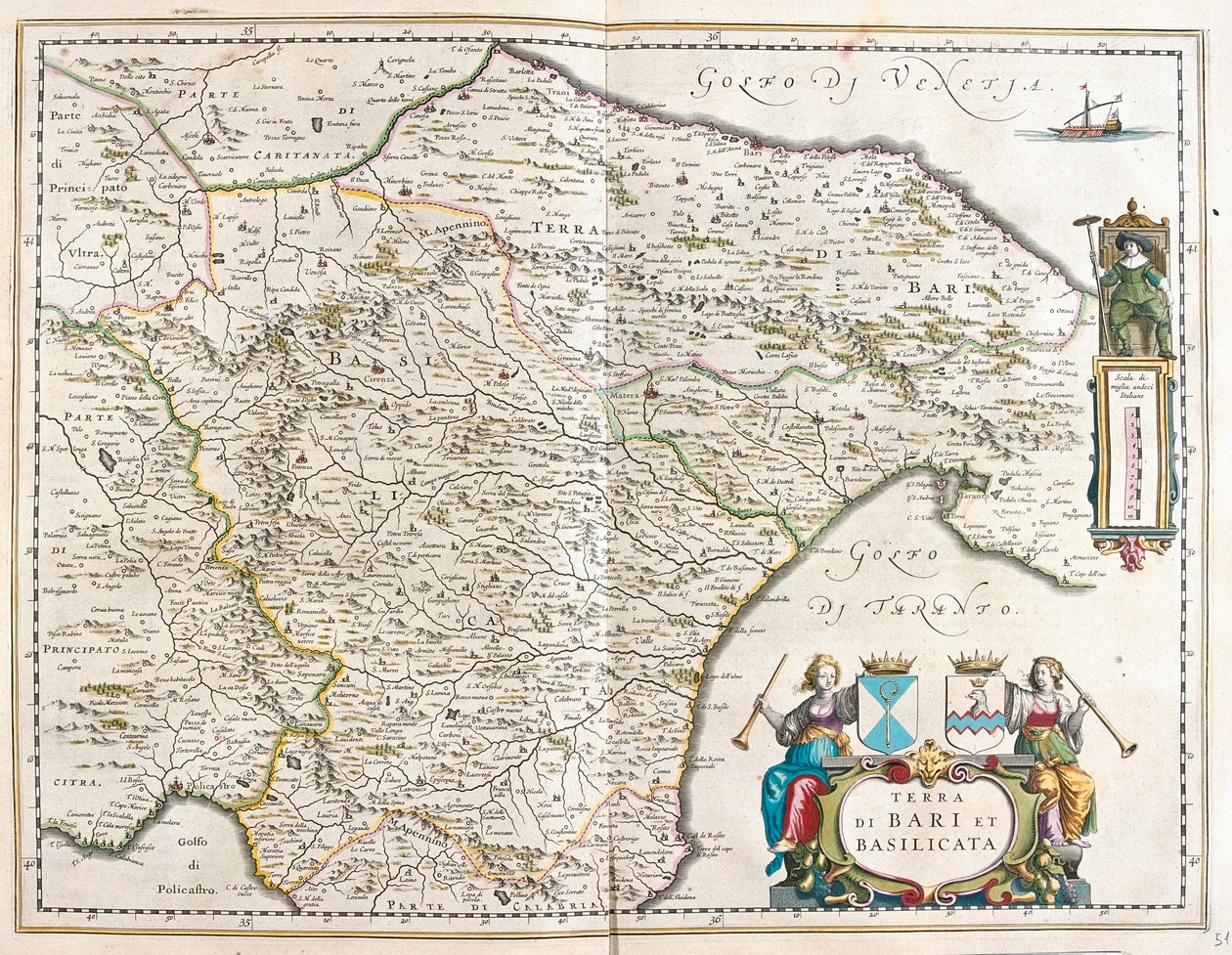 Bari és Basilicata városa, Olaszország,a Willem Blaeu által készített "Theatrum Orbis Terrarum, sive Atlas Novus"-ban, Amszterdam, Amszterdam alkotó: Willem Blaeu