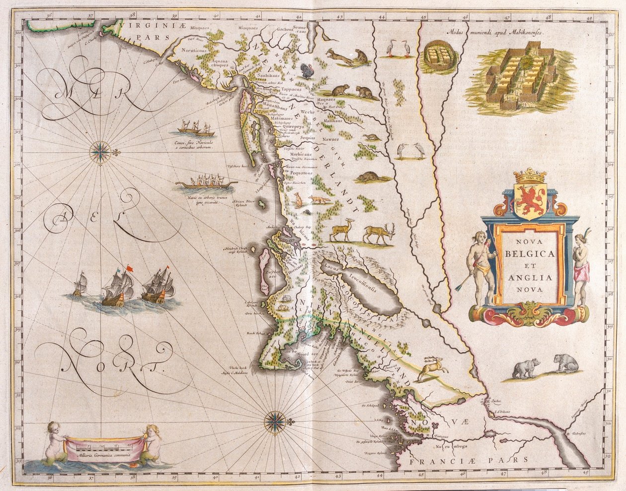 az államok északkeleti partvidéke, Willem Blaeu "Theatrum Orbis Terrarum, sive Atlas Novus" című művében, Amszterdam, Amszterdam. alkotó: Willem Blaeu