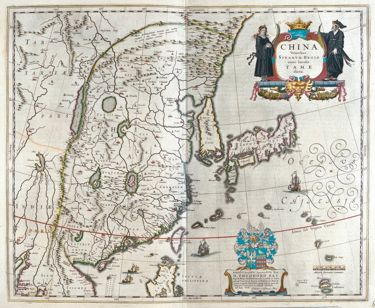 Blaeu első Kína-térképe, Willem Blaeu "Theatrum Orbis Terrarum, sive Atlas Novus" című könyvében, Amszterdam, Amszterdam alkotó: Willem Blaeu