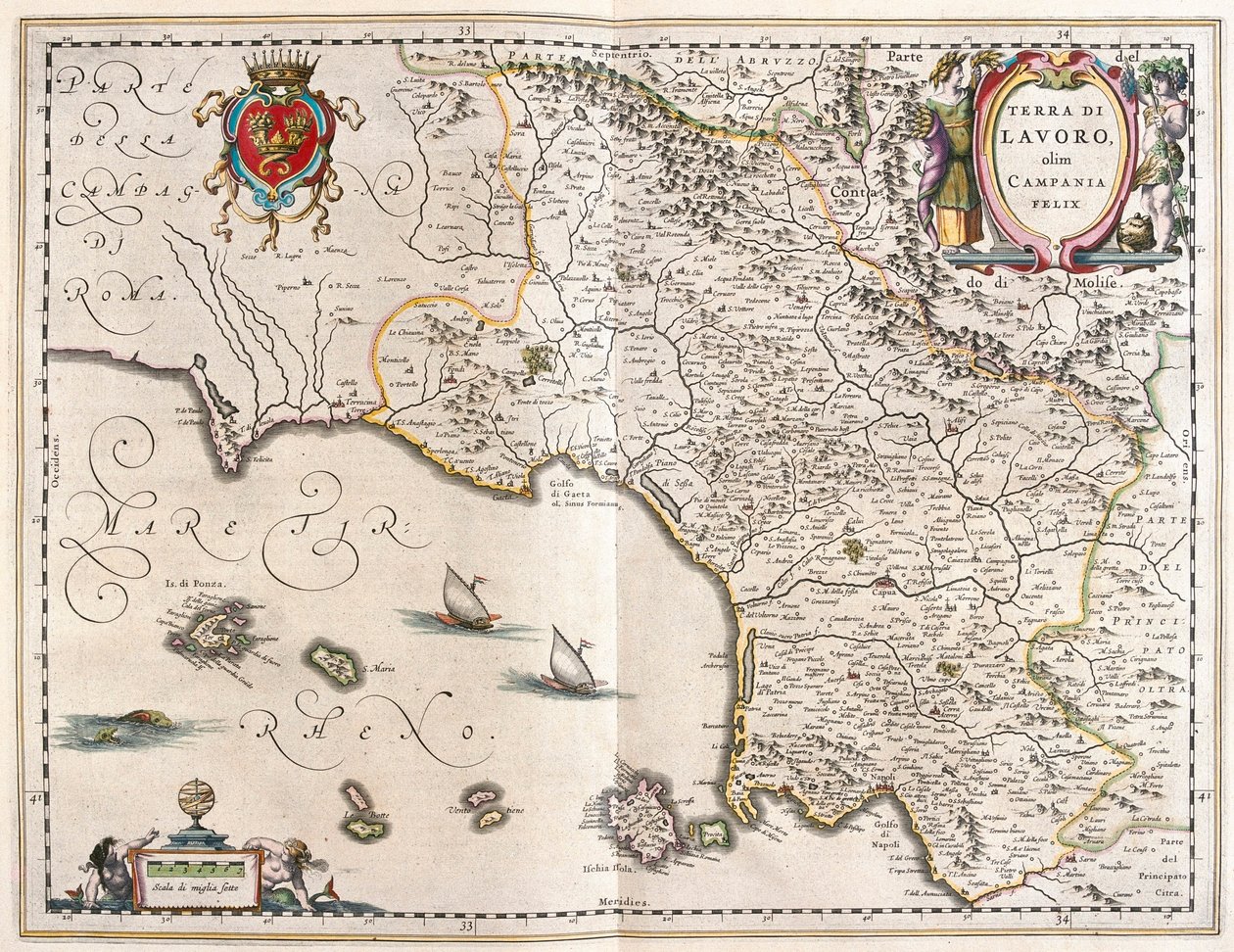 Campania régiója, Olaszország, Willem Blaeu "Theatrum Orbis Terrarum, sive Atlas Novus" című művében, Amszterdam, Amszterdam. alkotó: Willem Blaeu