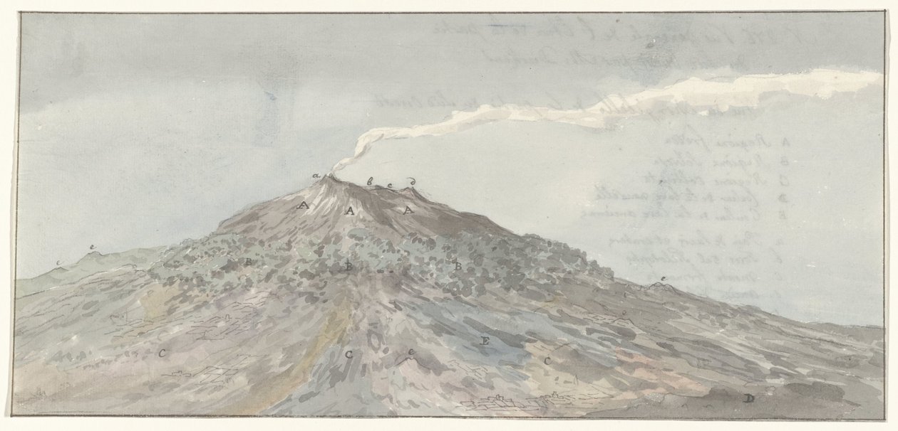 Gezicht op de Etna gezien vanuit het zuidwesten Az Etna általános képe a délnyugati részről (cím az objektumon) Utazások Olaszországban, Szicíliában és Máltán - 1778 (sorozat címe) alkotó: Willem Carel Dierkens