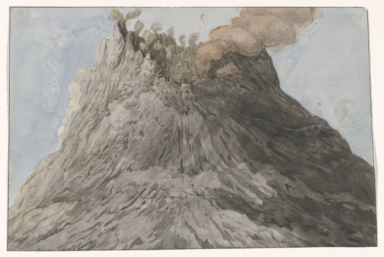 Krater van de Etna Kilátás az Etna-kráterre (cím az objektumon) Utazások Olaszországban, Szicíliában és Máltán - 1778 (sorozat címe) alkotó: Willem Carel Dierkens