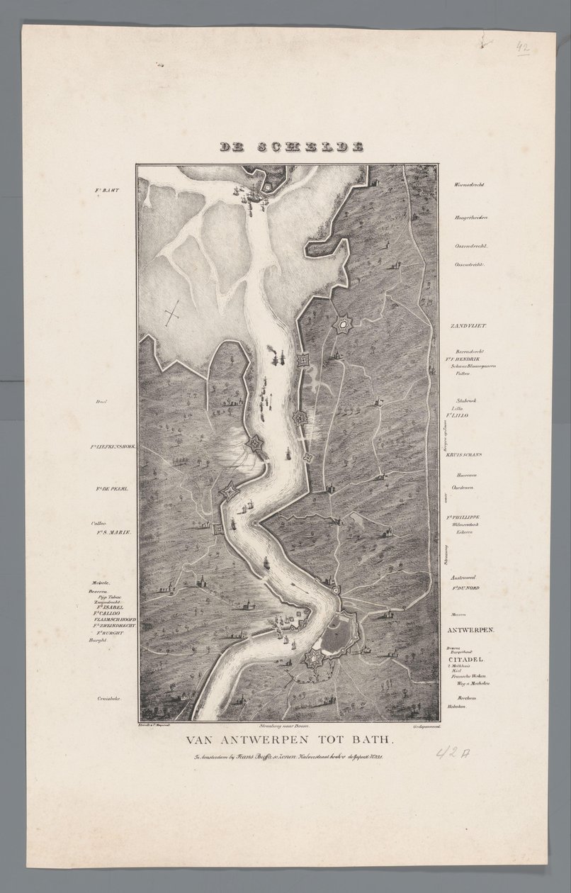 A Scheldt séta Fort Bathtől Antwerpenig, 1832 A Scheldt Antwerpentől Bathig (cím az objektumon) alkotó: Willem Charles Magnenat